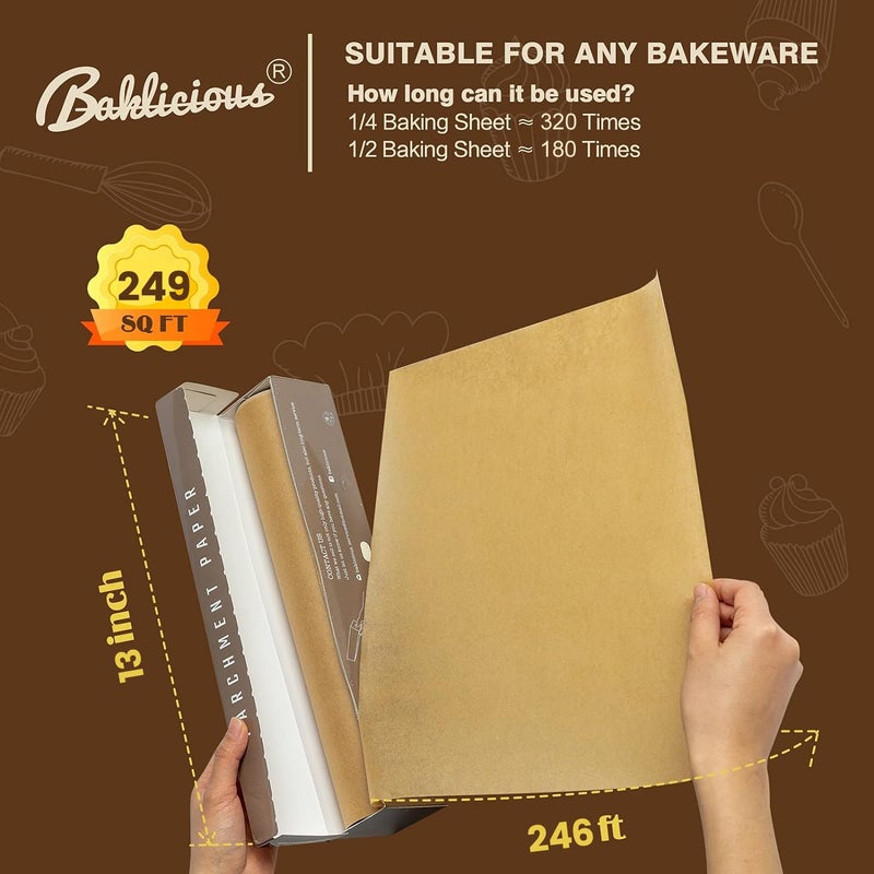 BAKLICIOUS Unbleached Parchment Paper Roll for Baking, 13 in x 242 Ft, 249 Sq.Ft, Baklicious Non-stick Baking Parchment Paper for Baking, Cookies, Bread, Oven, Air Fryer, Steamer, Baking paper - Image 2